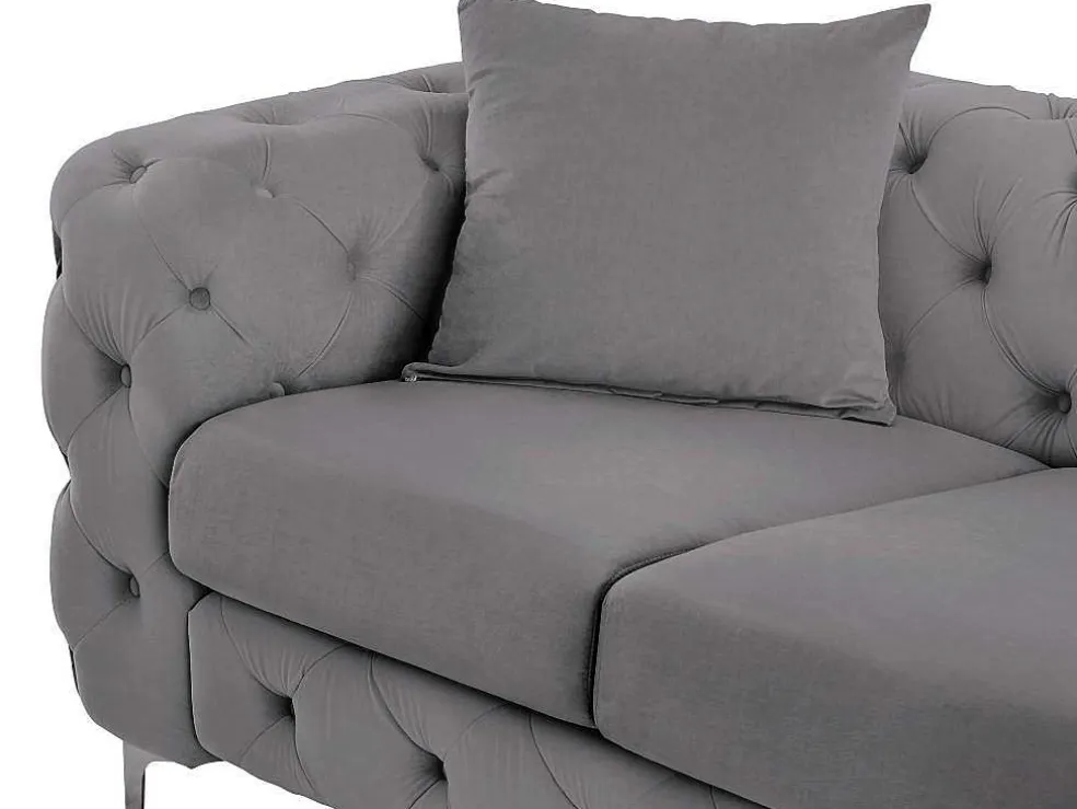 Driezits-Chesterfield-Bank Van Antracietgrijs Velours Edwina