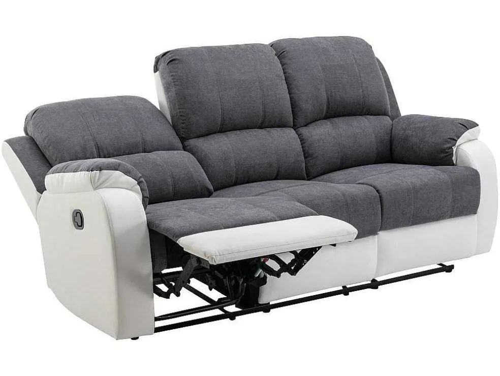 Driezits-Relaxbank Van Microvezel En Grijs En Wit Kunstleer Brody
