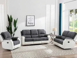 Driezits-Relaxbank Van Microvezel En Grijs En Wit Kunstleer Brody