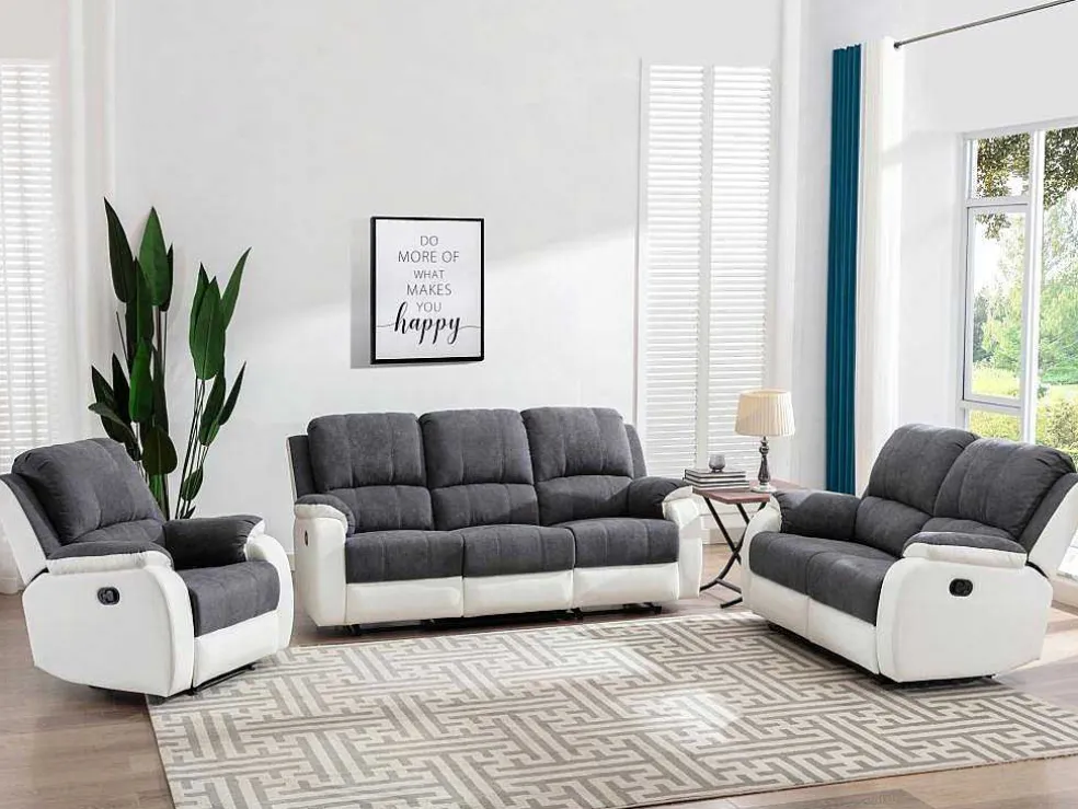 Driezits-Relaxbank Van Microvezel En Grijs En Wit Kunstleer Brody