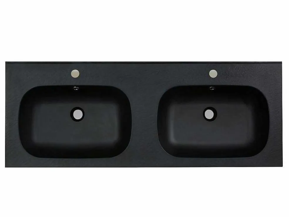 Dubbele Inbouwwastafel In Hars Met Steenlook - Zwart - L120 X B46 Cm - Atiwa