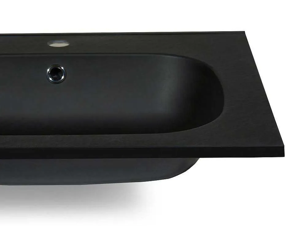 Dubbele Inbouwwastafel In Hars Met Steenlook - Zwart - L120 X B46 Cm - Atiwa