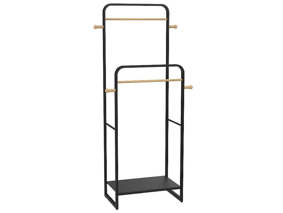 Dubbele Kledingrek Selin - L65 Cm - Zwart Metaal En Beukenhout