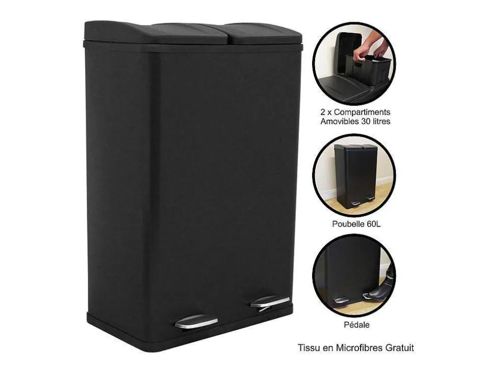 Dubbele Pedaalemmer 60 L - Zwart