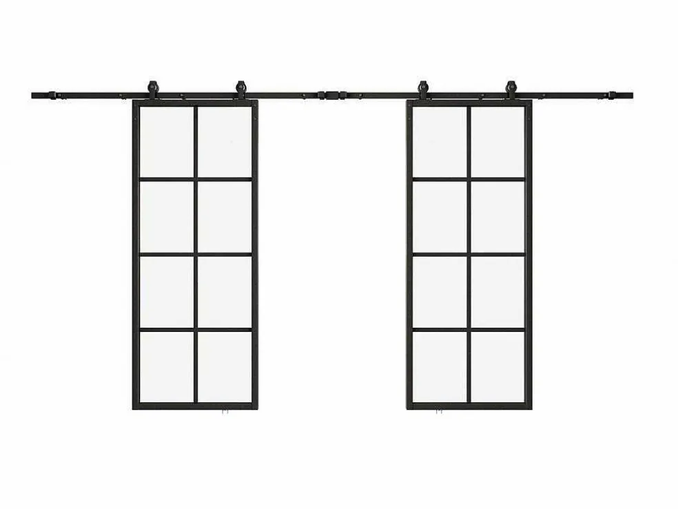 Dubbele Schuifdeur H205 X B83 Cm - Aluminium En Mat Gehard Glas - Wilden
