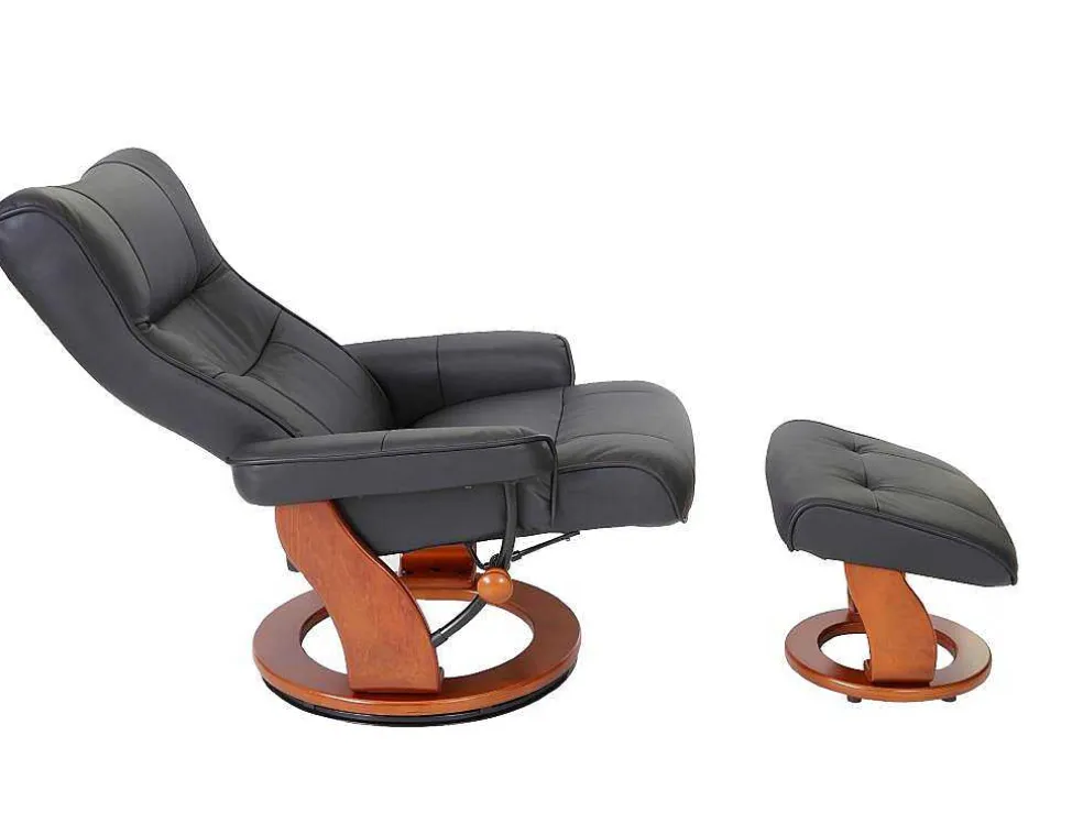 Edmonton Fauteuil Met Kruk, Zwart, Honingkleurig