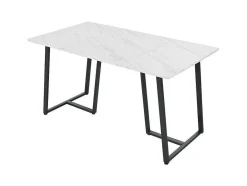Eettafel 140X80 Cm - Metalen Structuur - Marmerpatroon Fineer - Wit & Zwart