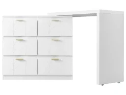 Eigentijdse Scandinavische Draaibare Kaptafel Met 6 Lades - Versierd Met Bloemmotief - Wit