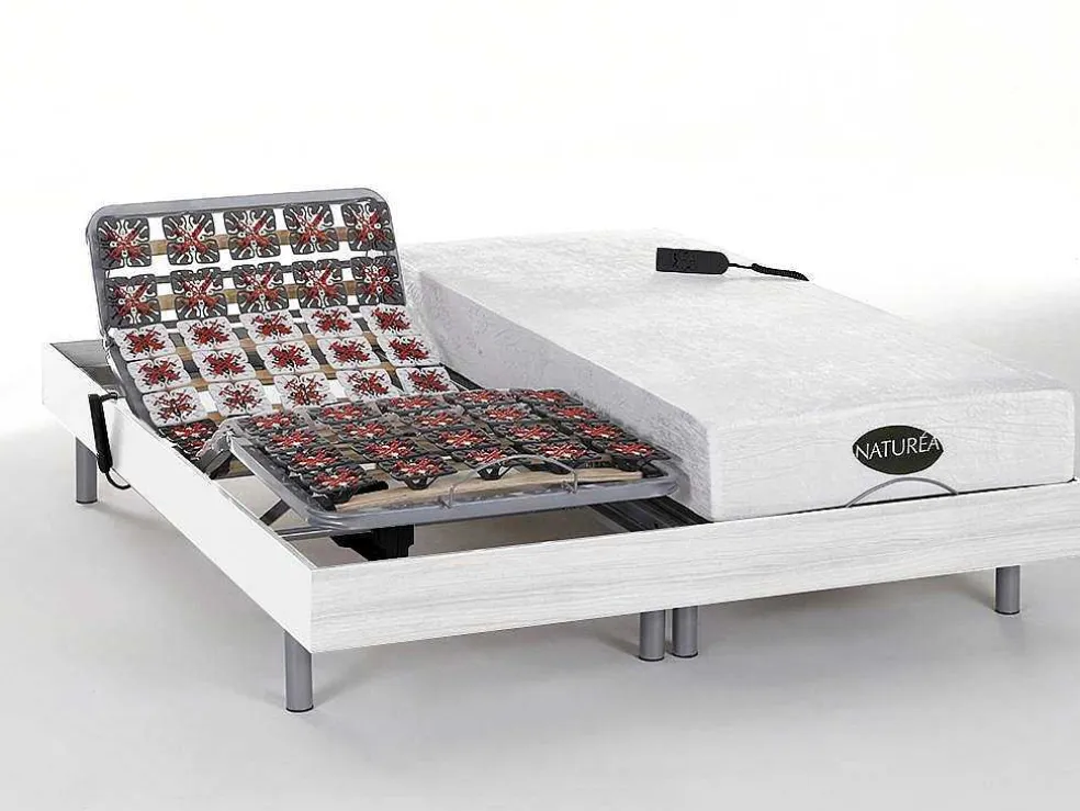 Elektrisch Bed - Bedbodem En Matras - Met Vormgeheugen En Bamboe Lysis Iii Van Naturea - Motoren Okin - 2 X 80 X 200 Cm - Wit