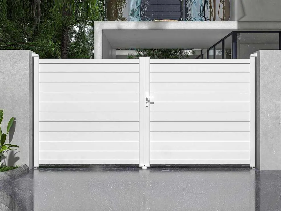 Elektrische Draaipoort Van Aluminium L355 X H181 Cm Wit - Nazario
