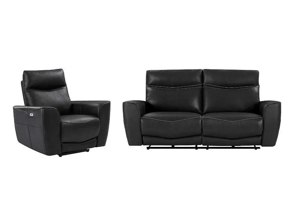 Elektrische Relax-Driezitsbank En -Fauteuil Van Zwart Vaarsleer Damon