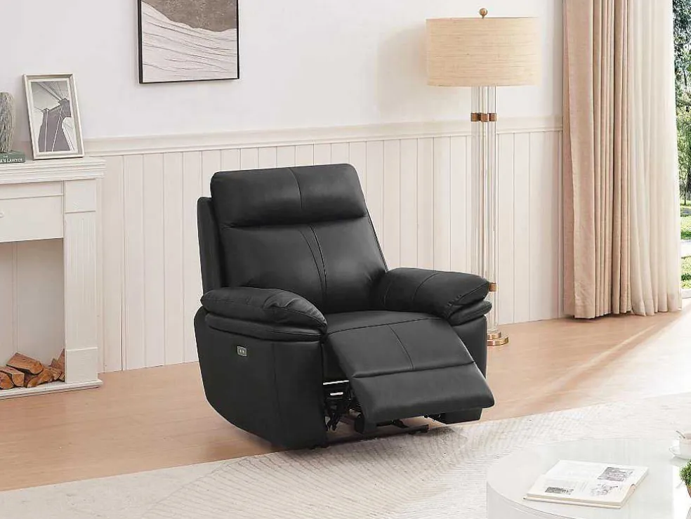 Elektrische Relax-Fauteuil Van Zwart Leer Mesola