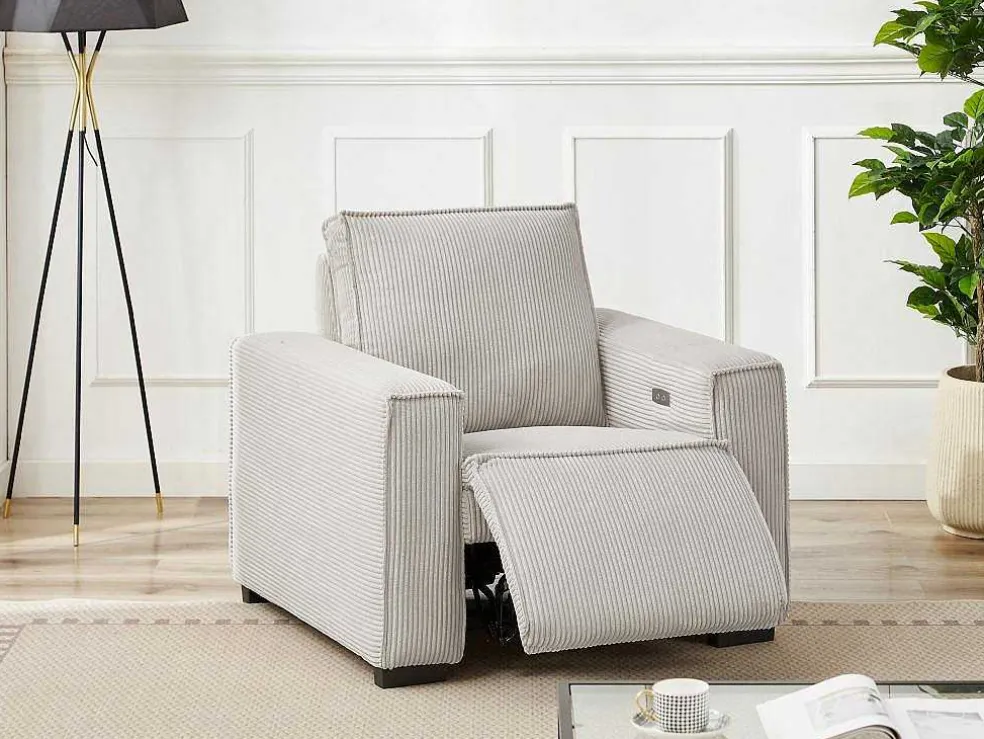 Elektrische Relaxfauteuil Van Lichtgrijs Ribfluweel Amelio