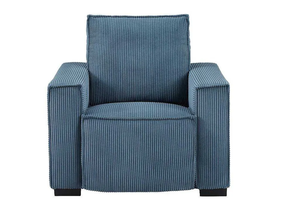 Elektrische Relaxfauteuil Met Bekleding In Blauw Ribfluweel Amelio