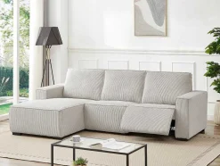 Elektrische Relaxhoekbank Met Hoek Links Van Lichtgrijs Ribfluweel Amelio