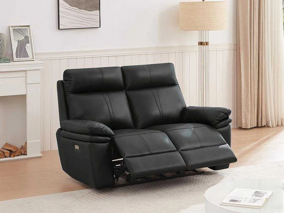 Elektrische Relax-Tweezitsbank Van Zwart Leer Mesola