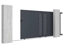 Elektrische Schuifpoort Van Aluminium Met Motieven - Halfopengewerkt - L.416 X H.180 Cm - Antraciet - Gregor