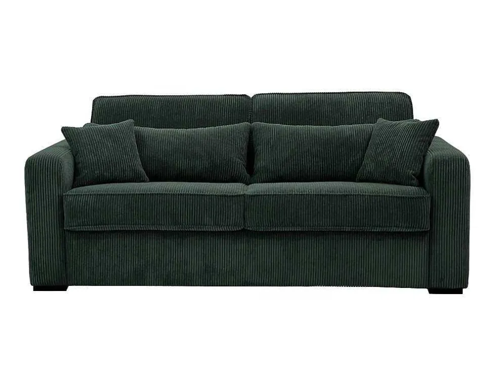 Express-Driezitsslaapbank Van Groen Ribfluweel - Bed 140 Cm - Matras 18 Cm - Mondovi