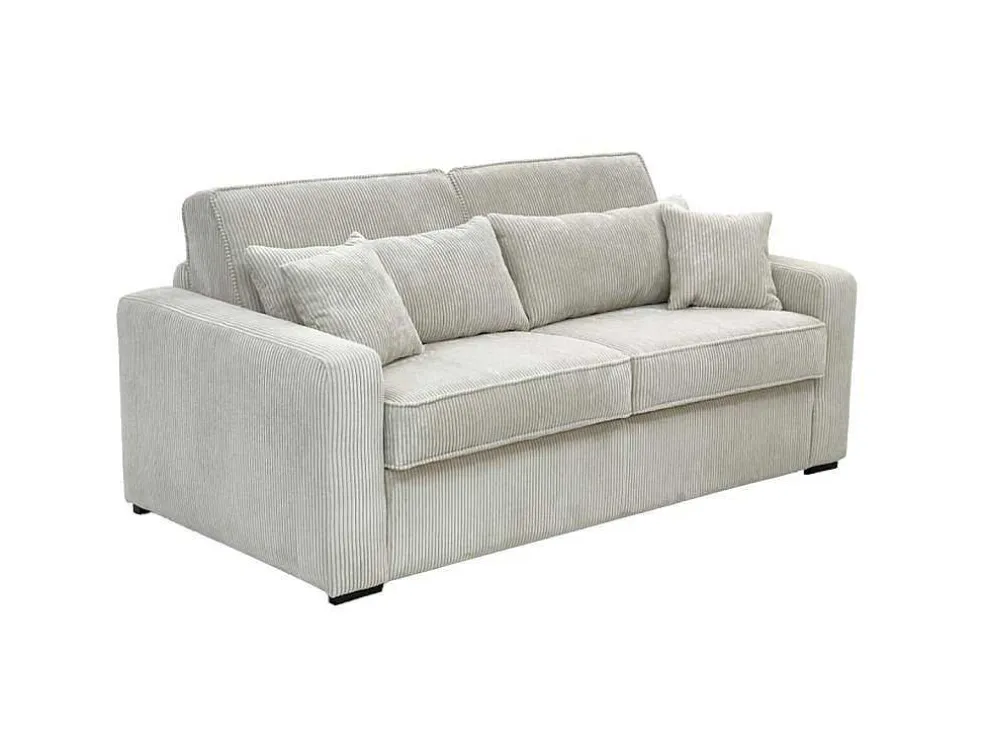 Express-Driezitsslaapbank Van Beige Ribfluweel - Bed Met Brede Latten 140 Cm - Matras 18 Cm - Mondovi