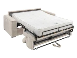 Express-Driezitsslaapbank Van Beige Ribfluweel - Bed Met Brede Latten 140 Cm - Matras 18 Cm - Vizir