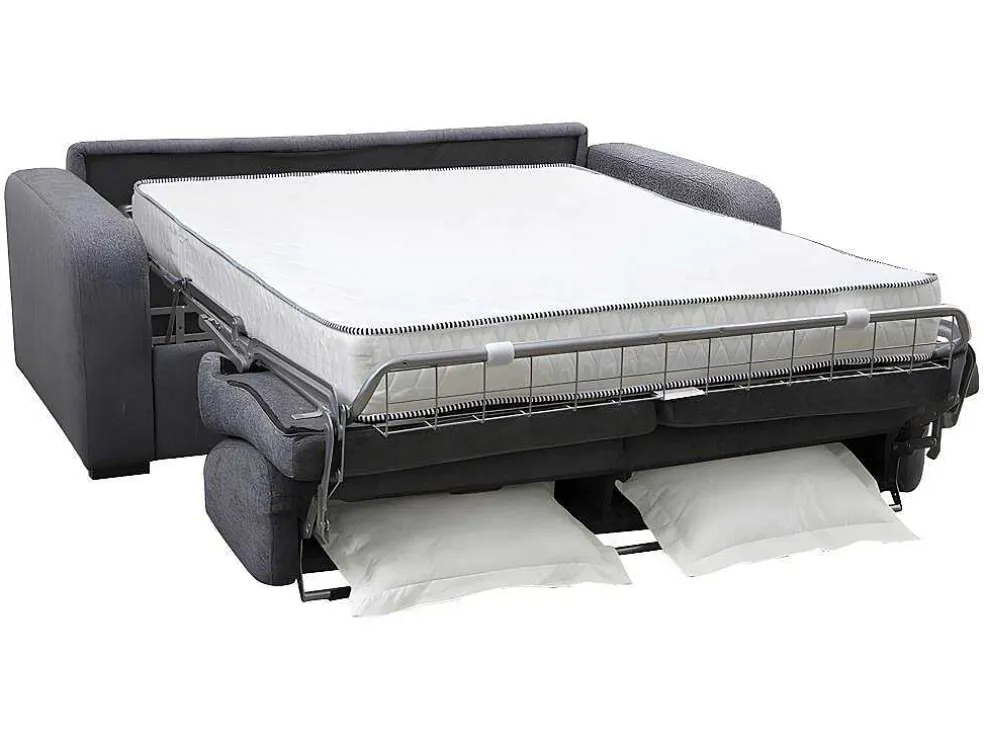Express-Driezitsslaapbank Van Antracietgrijze Stof - Bed Met Brede Latten 140 Cm - Matras 22 Cm - Bevis