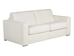 Express-Driezitsslaapbank Van 100% Wit Buffelleer, Matras 22 Cm Delectea Ii