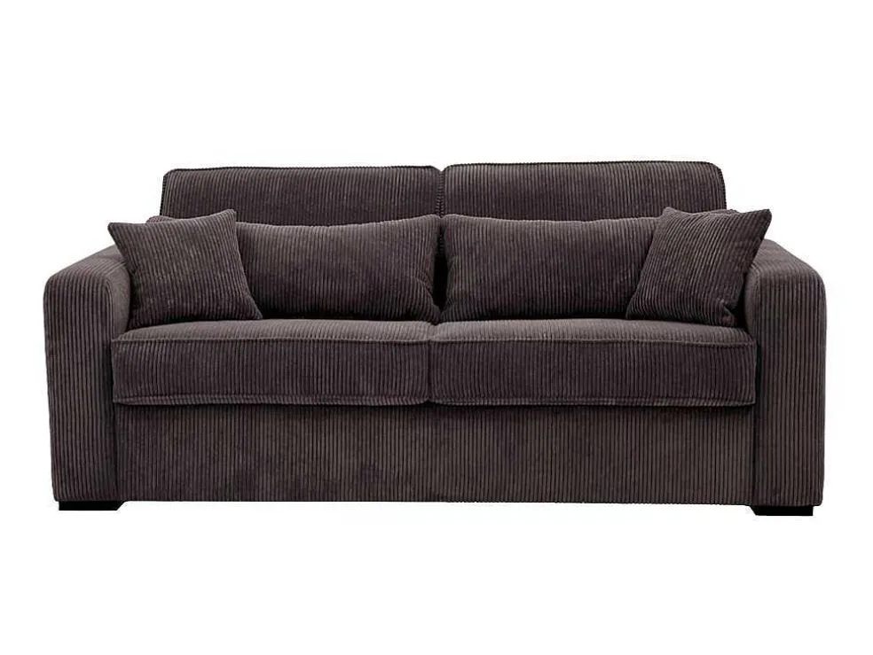Express-Driezitsslaapbank Van Bruin Ribfluweel - Bed 140 Cm - Matras 18 Cm - Mondovi