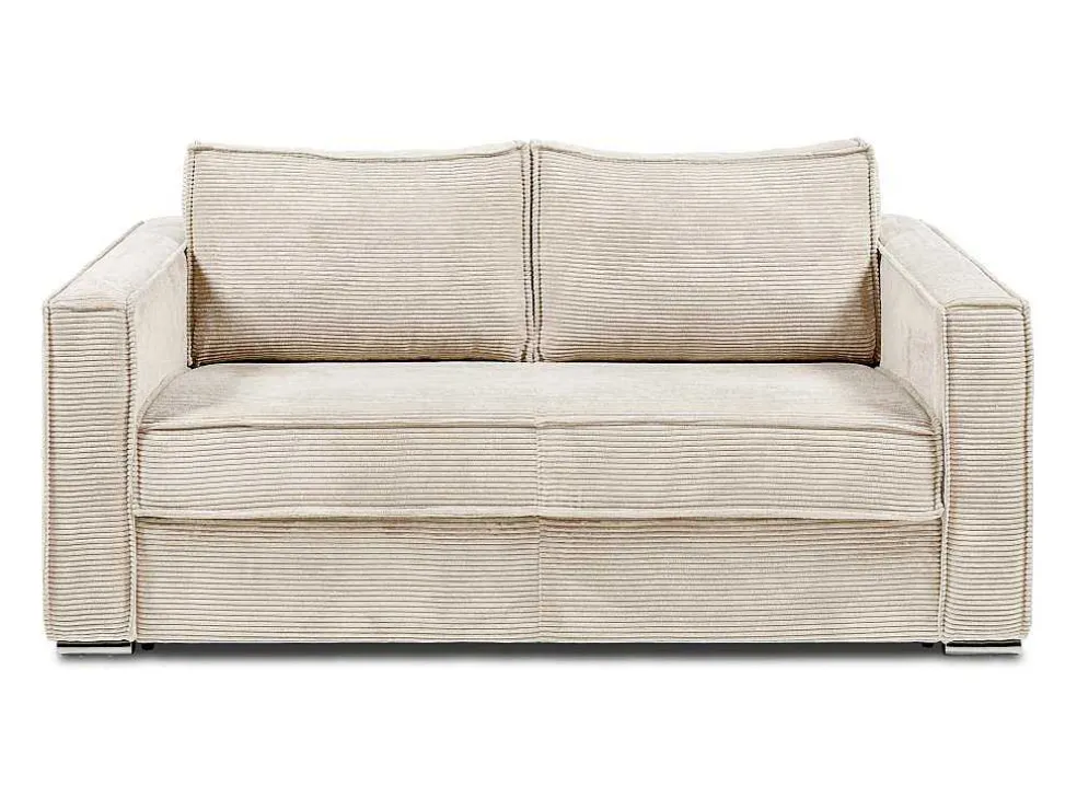 Express-Vierzitsslaapbank Van Beige Ribfluweel - Bed Met Brede Latten 160 Cm - Matras 22 Cm Loreto