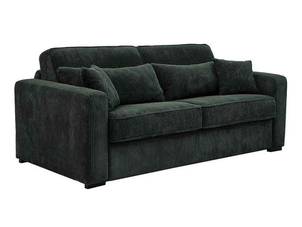Express-Vierzitsslaapbank Van Groen Ribfluweel - Bed Met Brede Latten 160 Cm - Matras 18 Cm - Mondovi