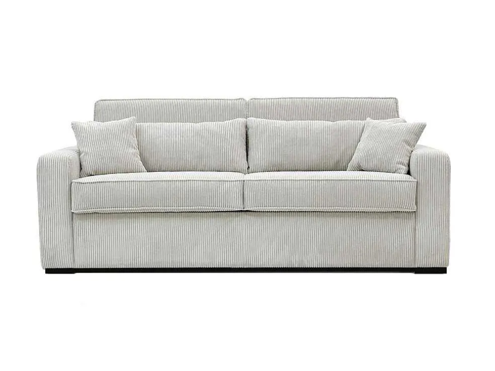 Express-Vierzitsslaapbank Van Beige Ribfluweel - Bed Met Brede Latten 160 Cm - Matras 18 Cm - Mondovi