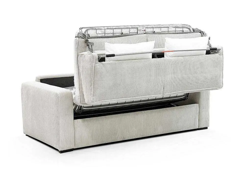 Express-Vierzitsslaapbank Van Beige Ribfluweel - Bed Met Brede Latten 160 Cm - Matras 18 Cm - Mondovi