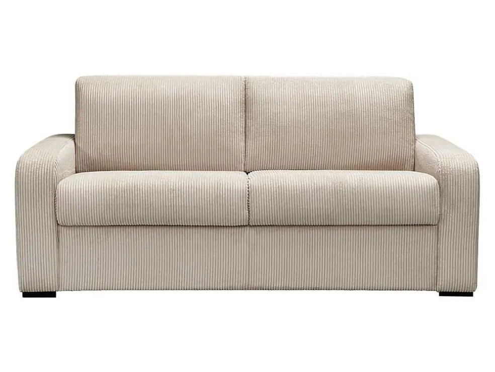 Express-Vierzitsslaapbank Van Beige Ribfluweel - Bed Met Brede Latten 160 Cm - Matras 18 Cm - Bevis