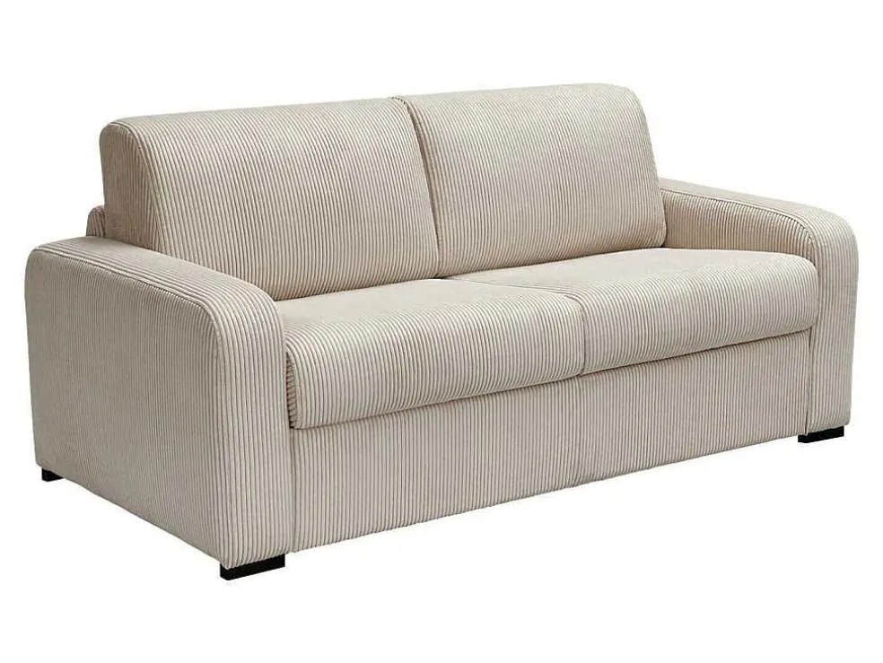 Express-Vierzitsslaapbank Van Beige Ribfluweel - Bed Met Brede Latten 160 Cm - Matras 18 Cm - Bevis