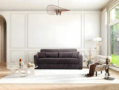 Express-Vierzitsslaapbank Van Bruin Ribfluweel - Bed 160 Cm - Matras 18 Cm - Mondovi