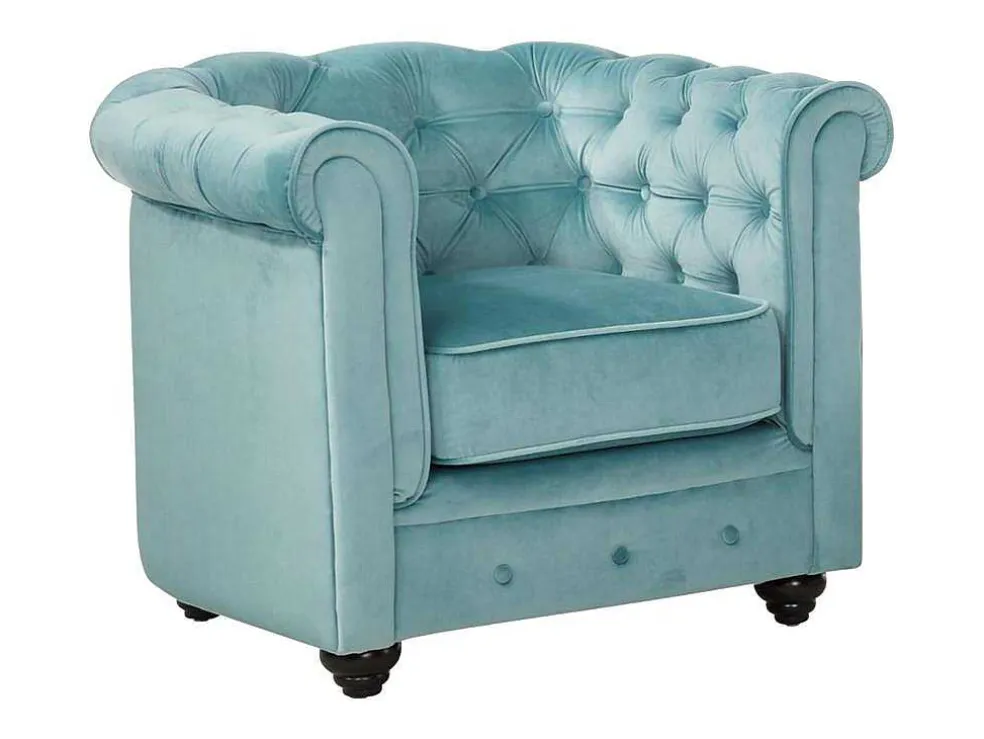 Fauteuil Chesterfield - Fluweel - Pastel Blauw