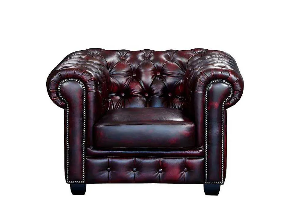 Fauteuil Chesterfield Brenton 100% Buffelleer - Cherry