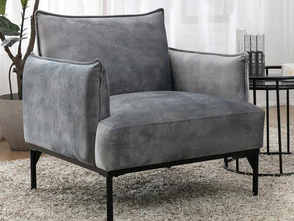 Fauteuil Grijs Fluweel Joel