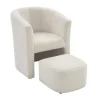 Fauteuil Met Holle Rugleuning En Poef In Witte Bouclestof Jovana