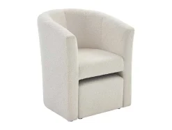 Fauteuil Met Holle Rugleuning En Poef In Witte Bouclestof Jovana