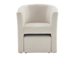 Fauteuil Met Holle Rugleuning En Poef In Witte Bouclestof Jovana