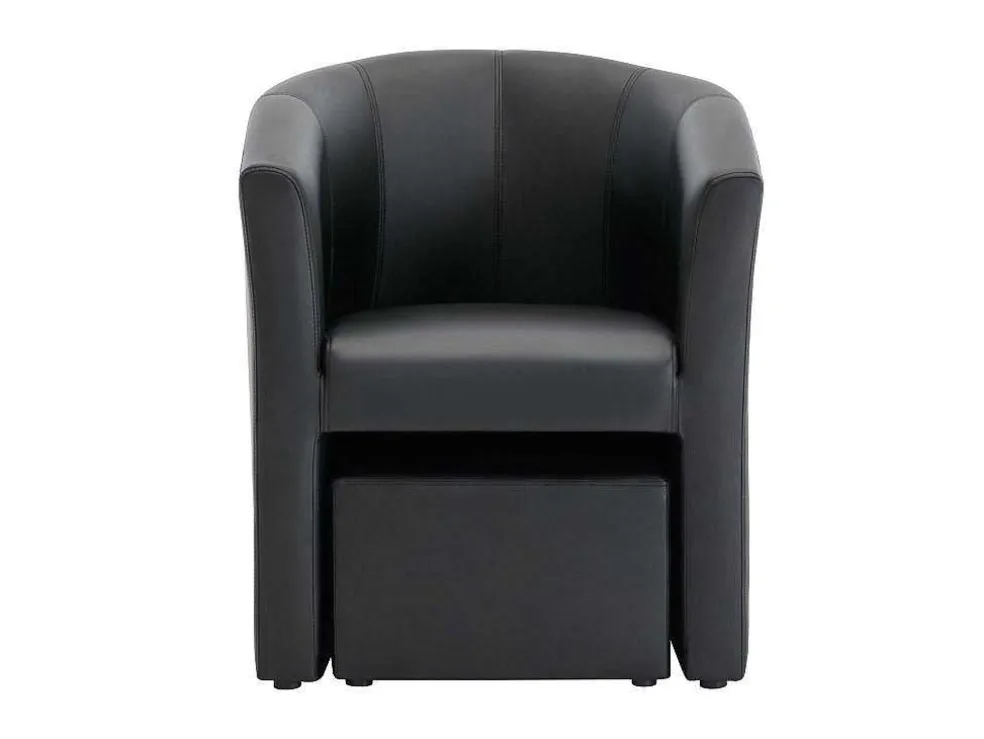 Fauteuil Met Holle Rugleuning En Poef In Zwart Kunstleer Jovana