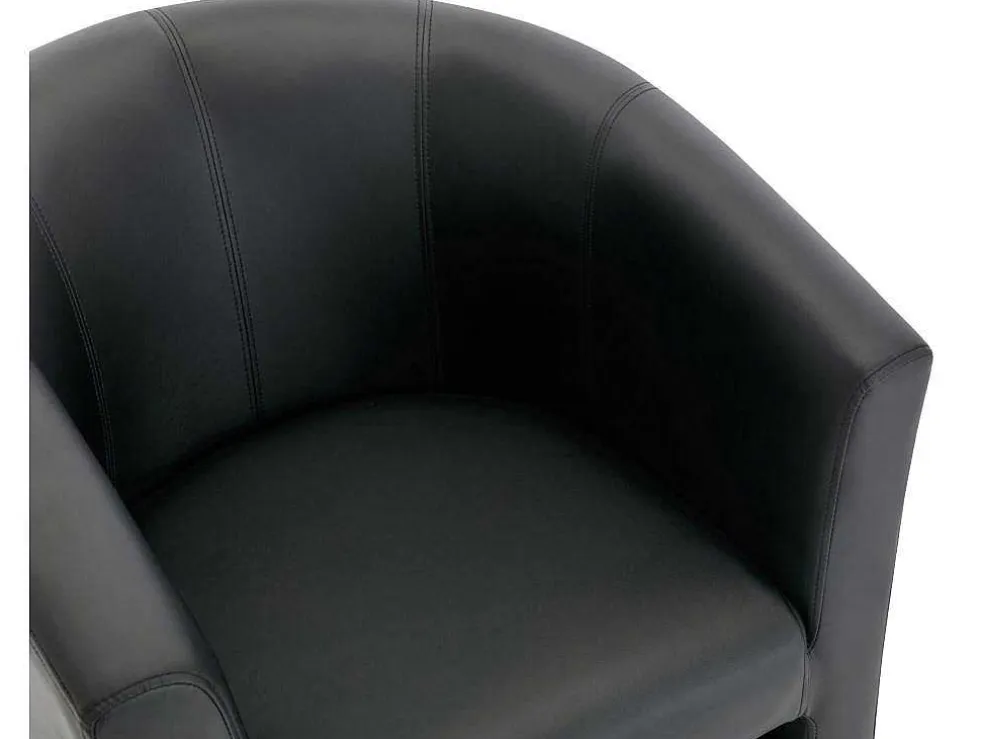 Fauteuil Met Holle Rugleuning En Poef In Zwart Kunstleer Jovana