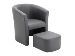 Fauteuil Met Holle Rugleuning En Poef In Grijs Kunstleer Jovana
