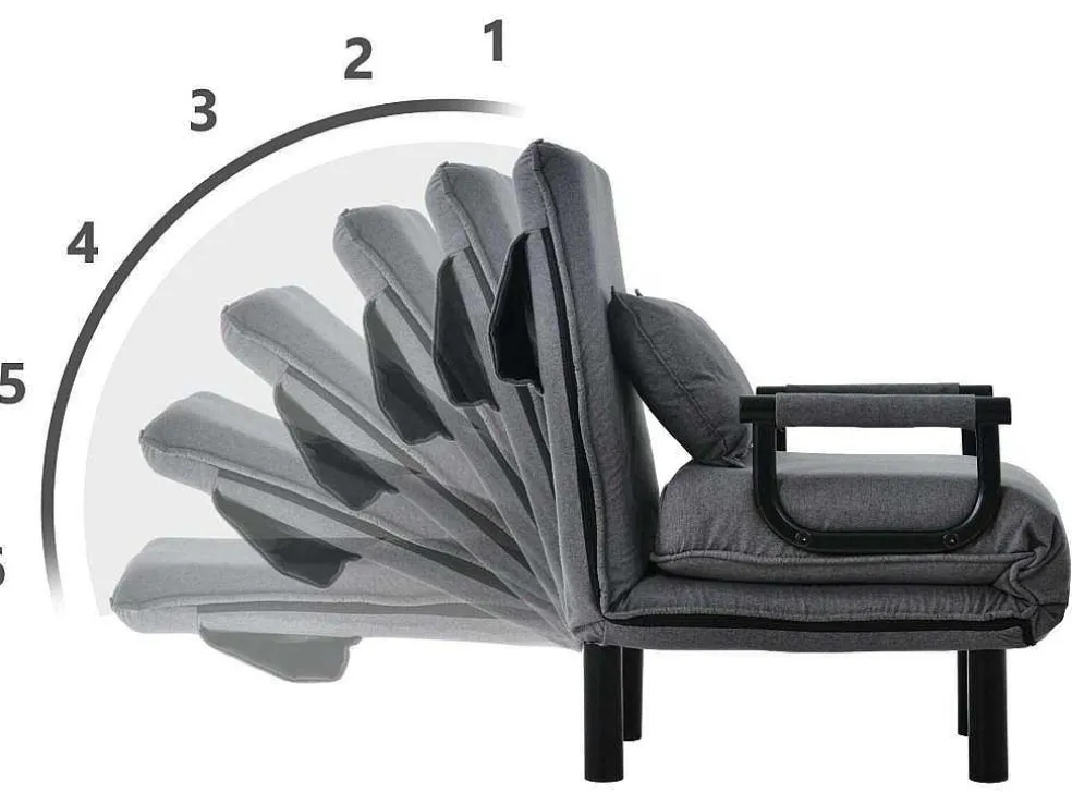 Fauteuil Met Kussen En Verstelbare Rugleuning - Om Te Bouwen Tot Fauteuil - Linnen Stof - Grijs