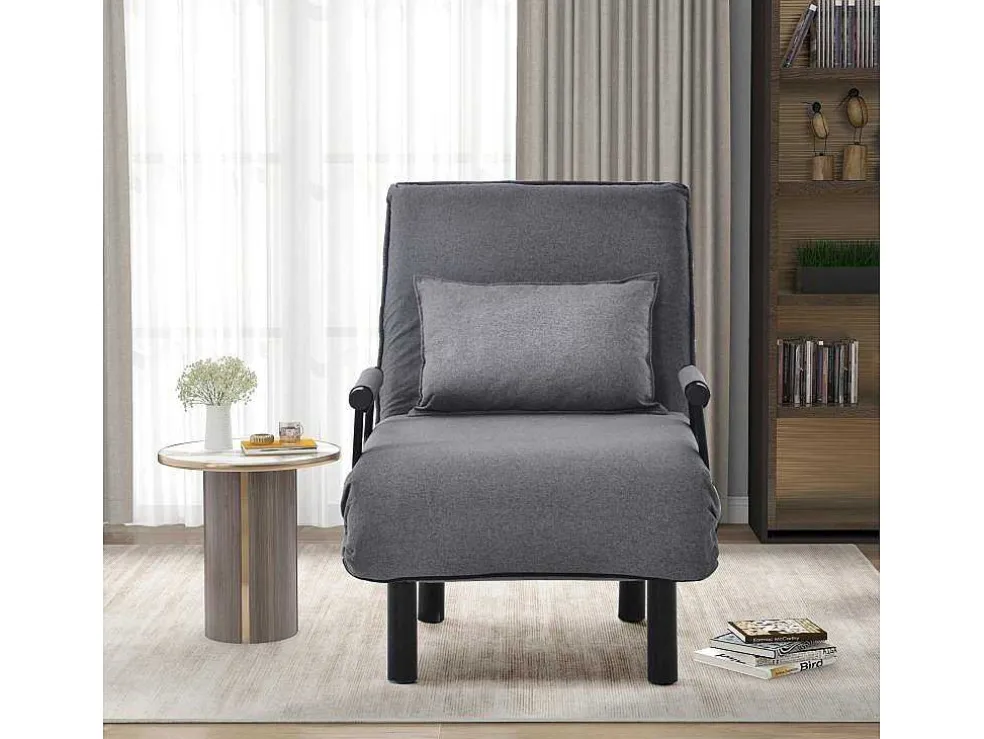 Fauteuil Met Kussen En Verstelbare Rugleuning - Om Te Bouwen Tot Fauteuil - Linnen Stof - Grijs