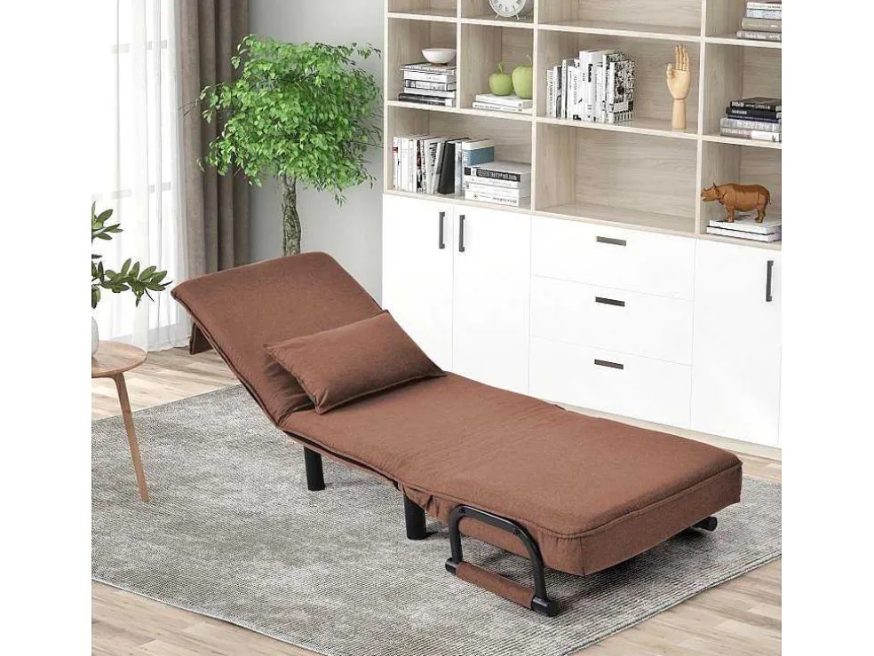 Fauteuil Met Kussen En Verstelbare Rugleuning - Om Te Bouwen Tot Fauteuil - Linnen Stof - Bruin
