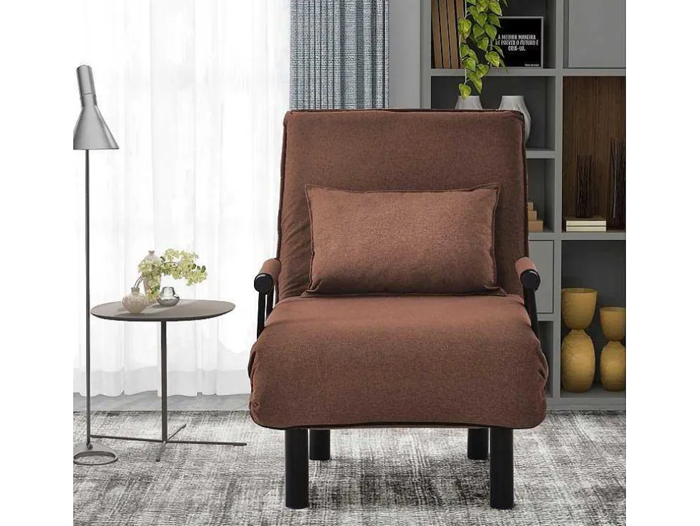 Fauteuil Met Kussen En Verstelbare Rugleuning - Om Te Bouwen Tot Fauteuil - Linnen Stof - Bruin