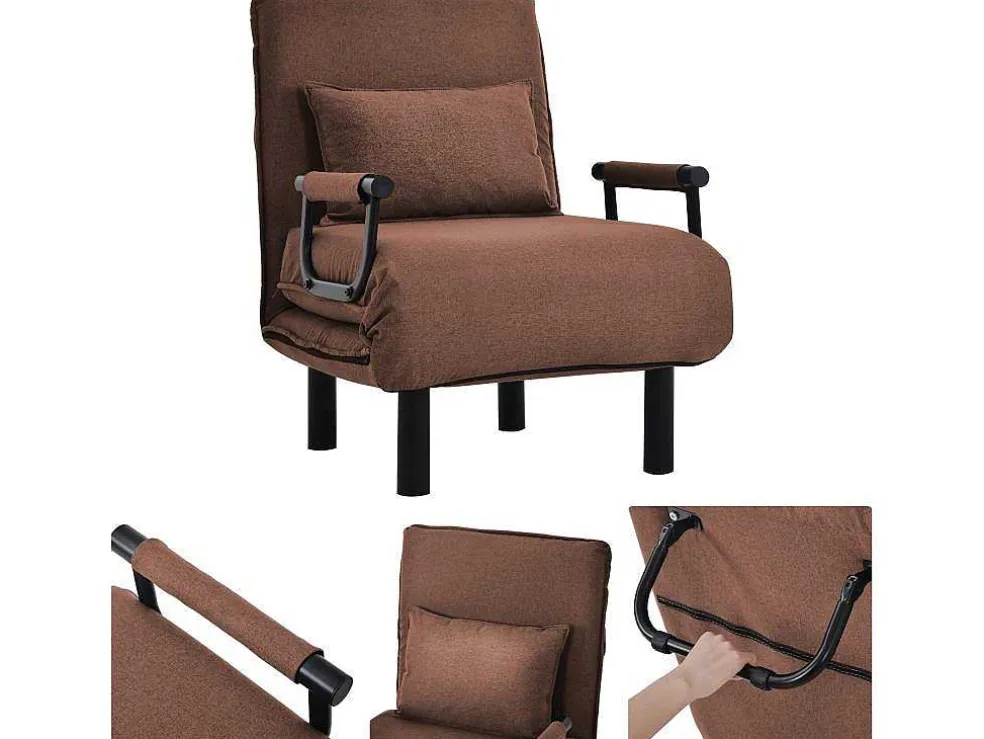 Fauteuil Met Kussen En Verstelbare Rugleuning - Om Te Bouwen Tot Fauteuil - Linnen Stof - Bruin