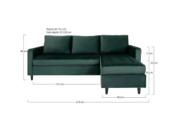 Firenze Chaise Longue Bank Velours, Groen.