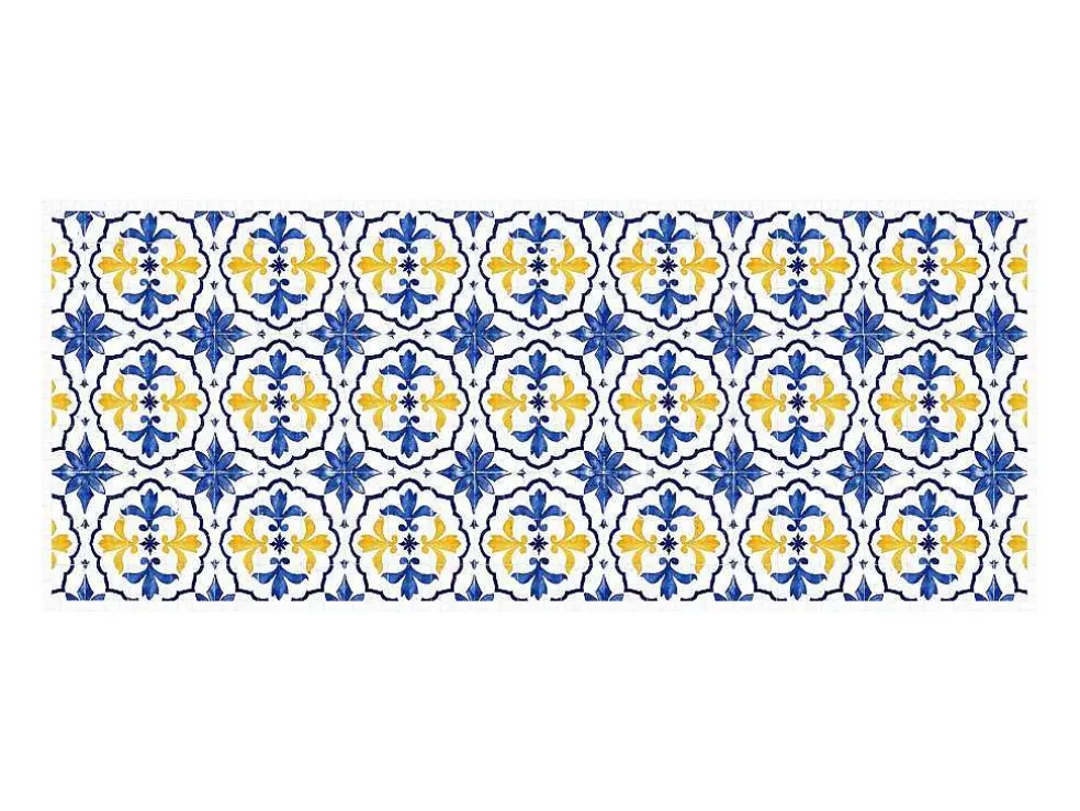 Gangtapijt Van Vinyl Met Cementtegeleffect - 66 X 160 Cm - Blauw En Geel - Florili